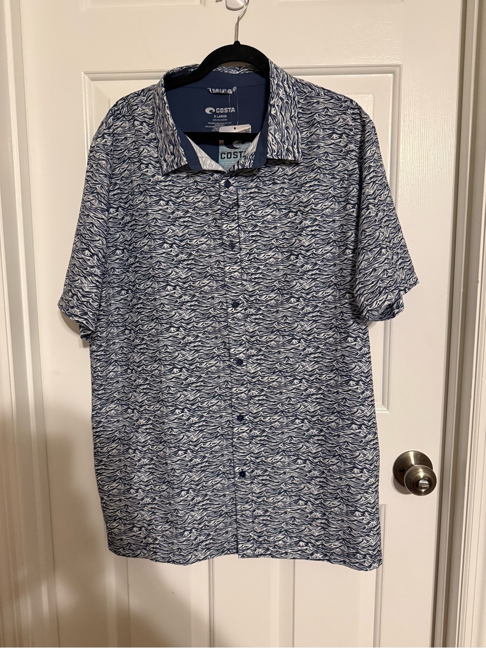 NWT Costa Del Mar Hybrid Tech Button Down Shirt XL Wilson Flats Wave Print